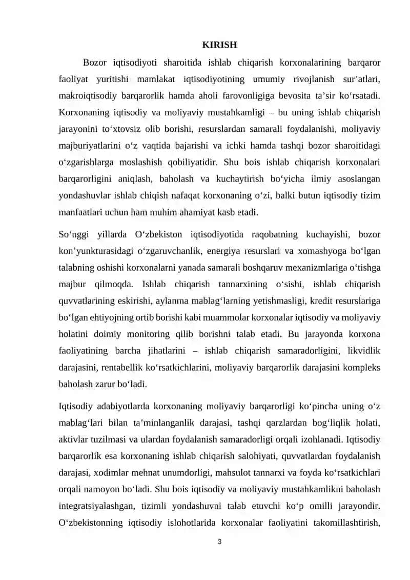 Ishlab chiqarish korxonasining iqtisodiy va moliyaviy mustahkamligini baholash 4