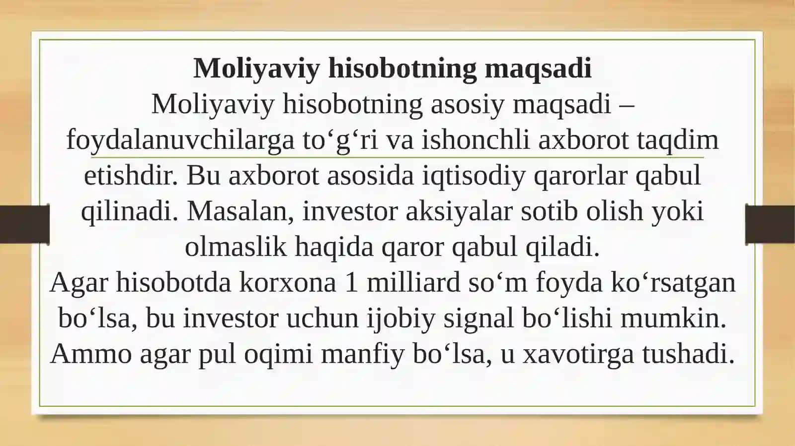 Moliyaviy hisobot faniga kirish 4