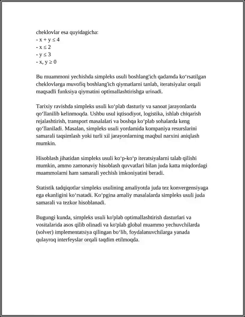 IQTISODIY MASALALARNI SIMPLEKS USULDA YECHISH 4