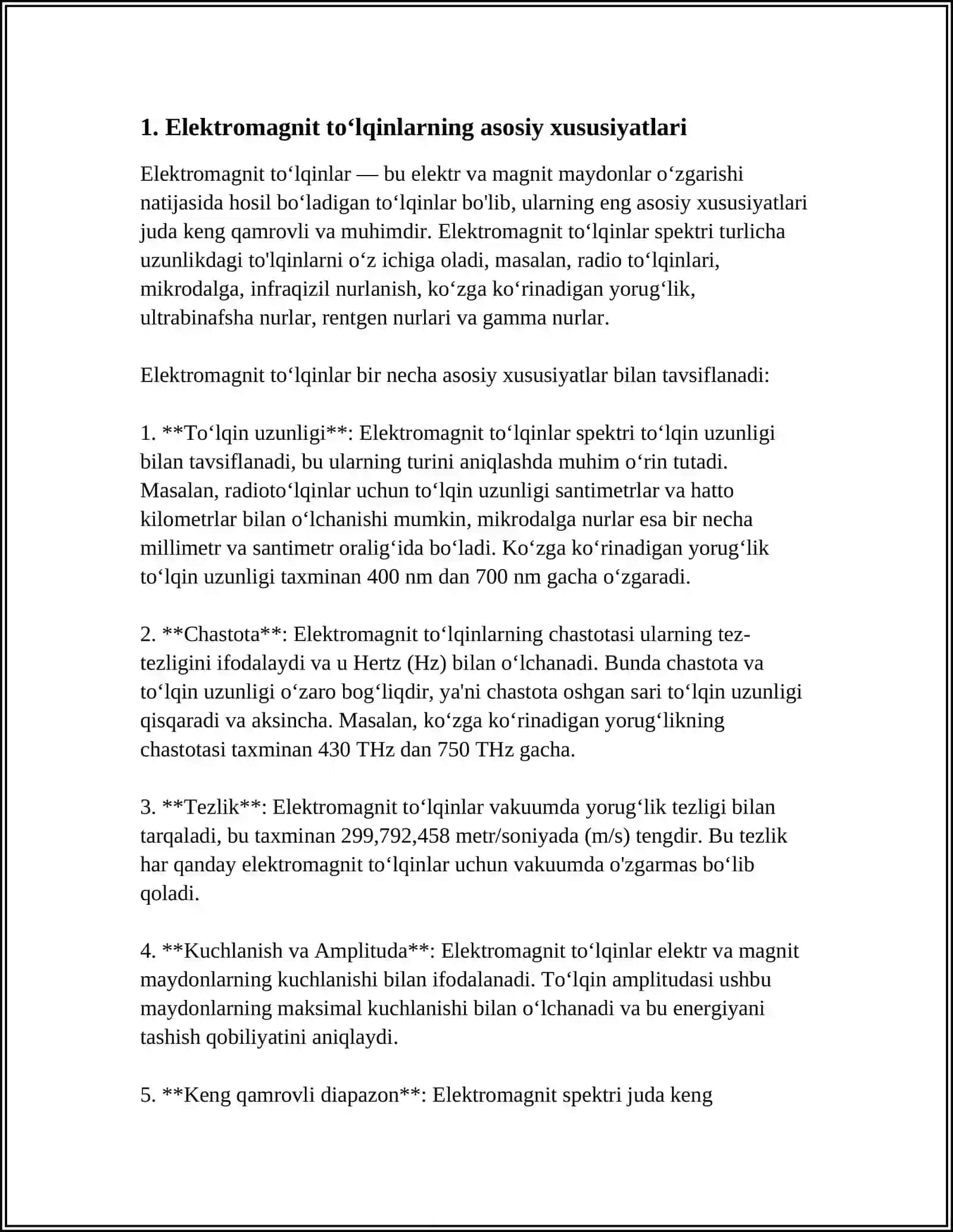 Elektromagnit toʻlqinlarning asosiy xususiyatlari 4