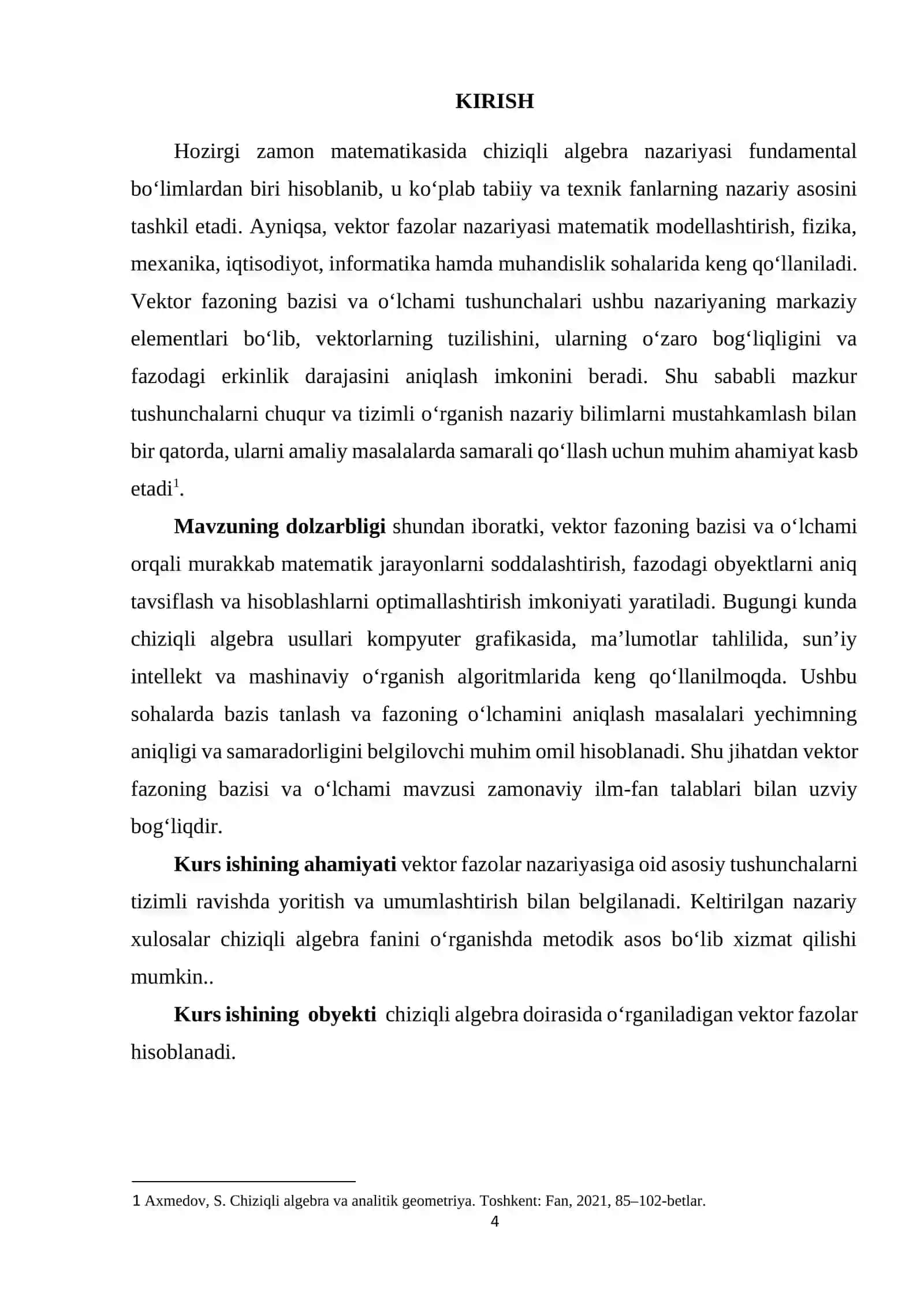 Vektor fazoning bazisi va oʻlchami kurs ishi 4