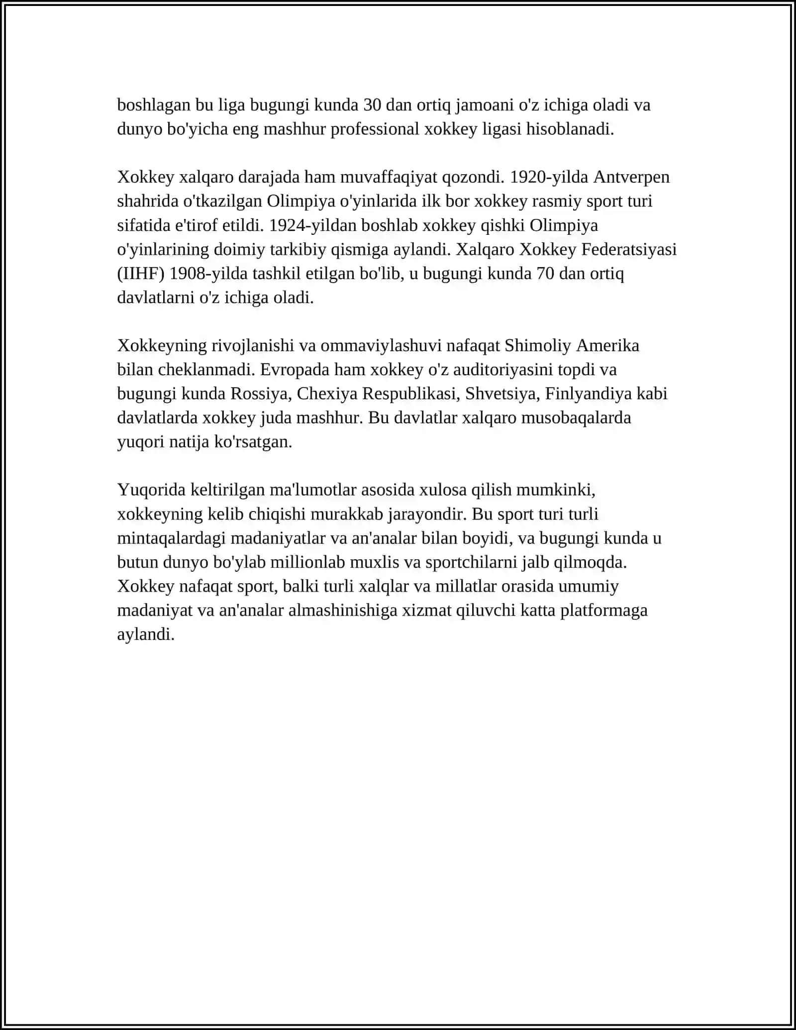 MUSTAQIL ISH Mavzu: XOKKEY VA UNING TURLARI 4