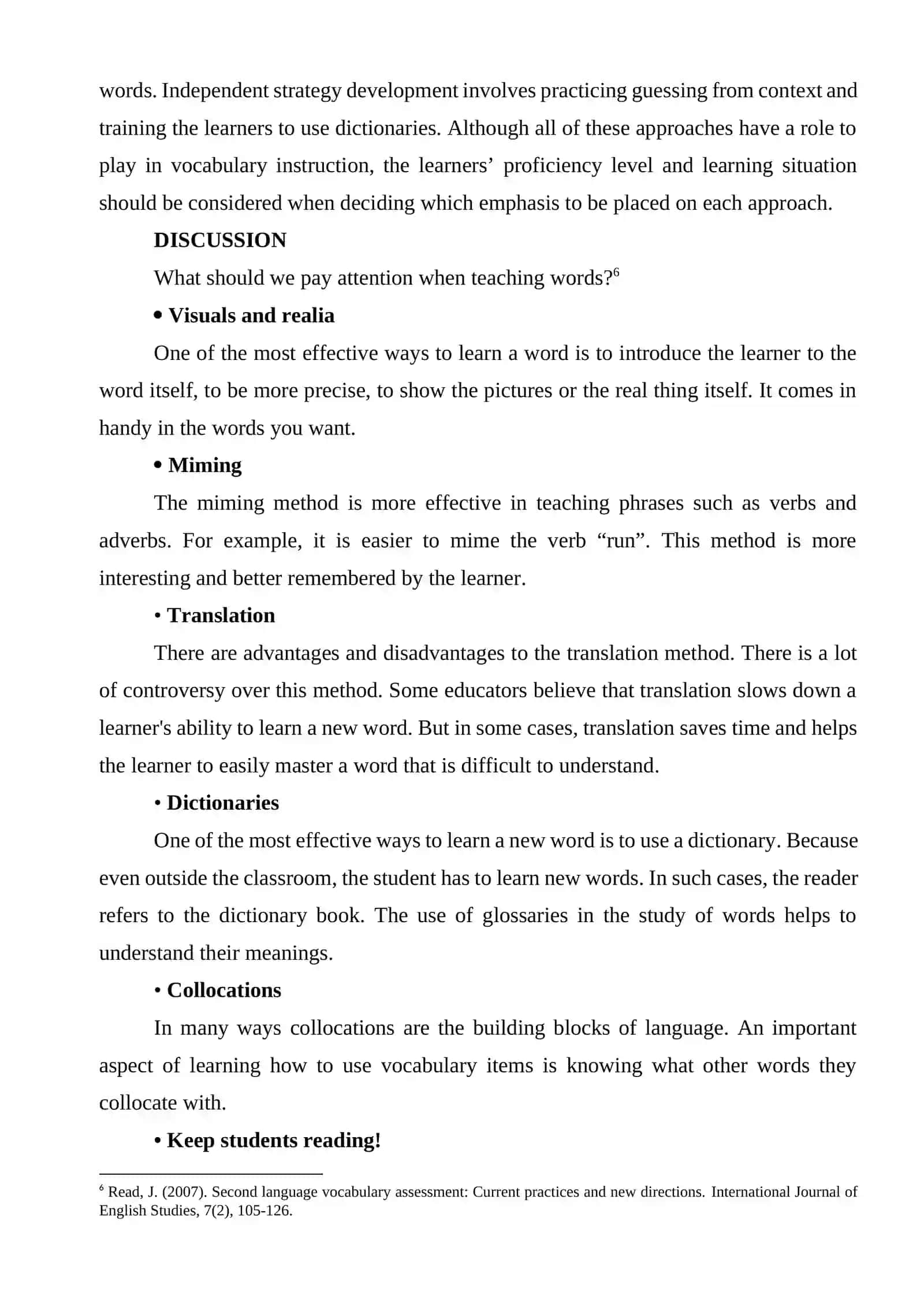 VOCABULARY ASSESSMENT METHODS 4