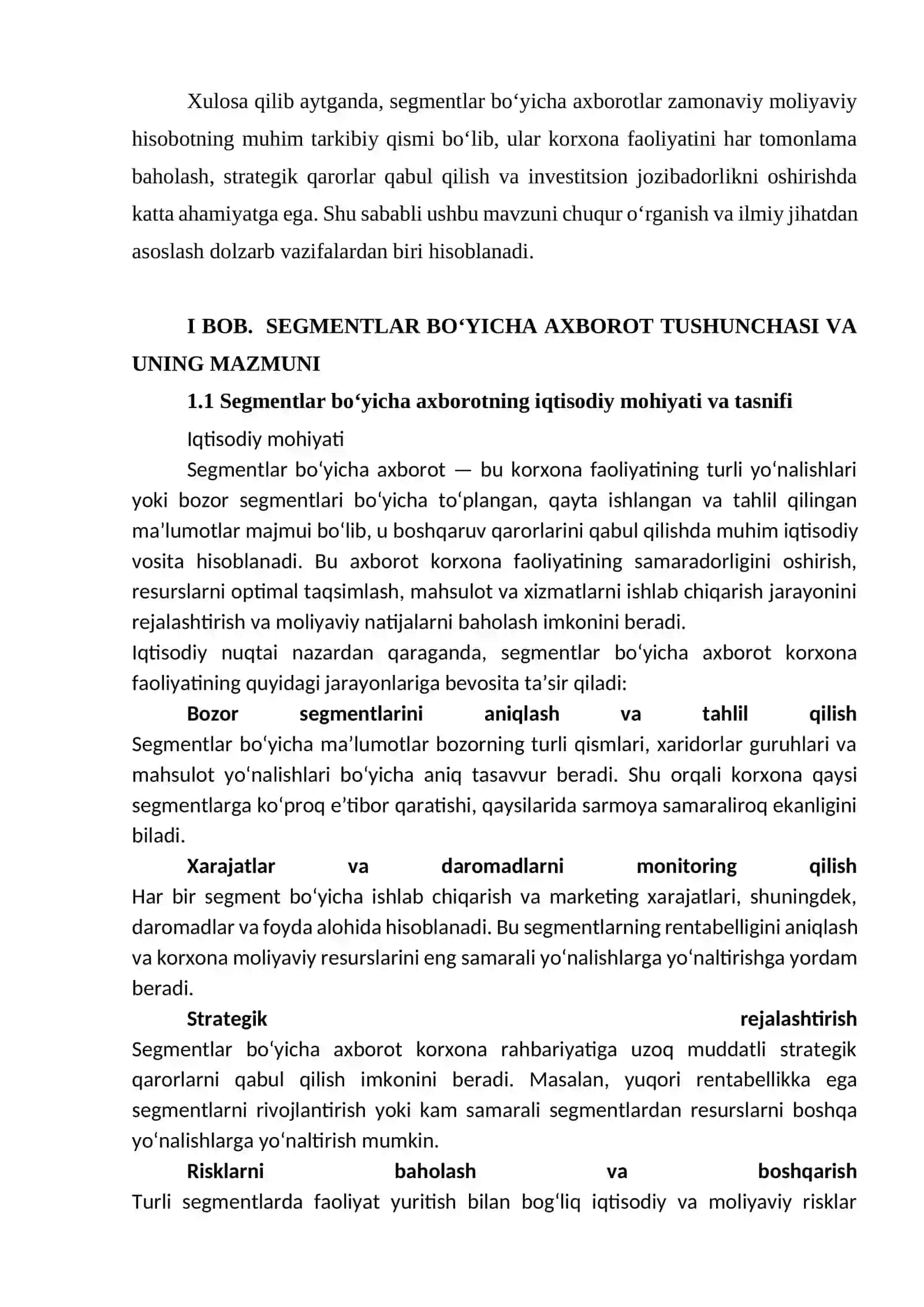 Segmentlar bo‘yicha axborotlarning foydalanuvchilar uchun ahamiyati 4