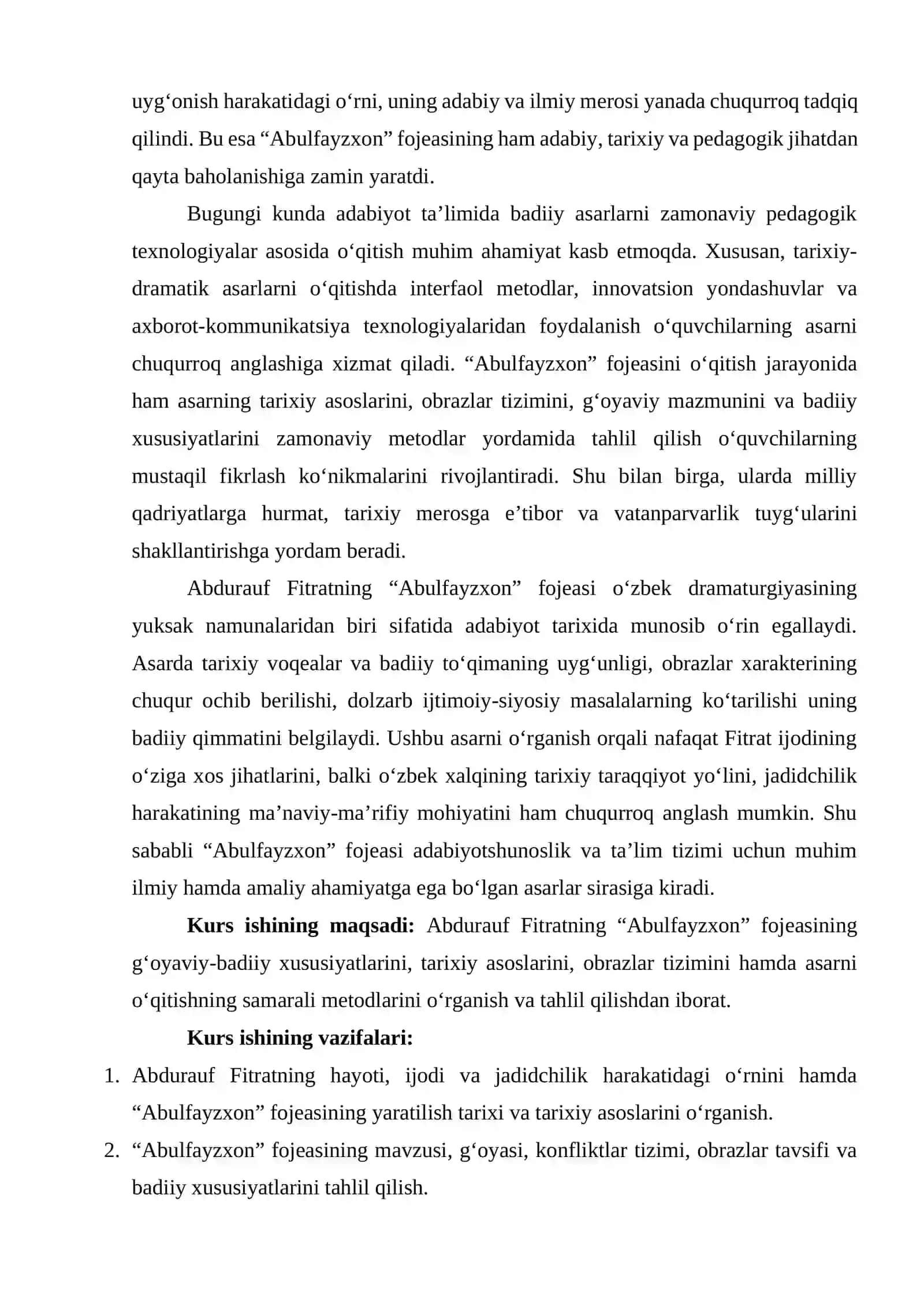 Abdurauf Fitrat “Abulfayzxon” fojiasi. Loyiha 4