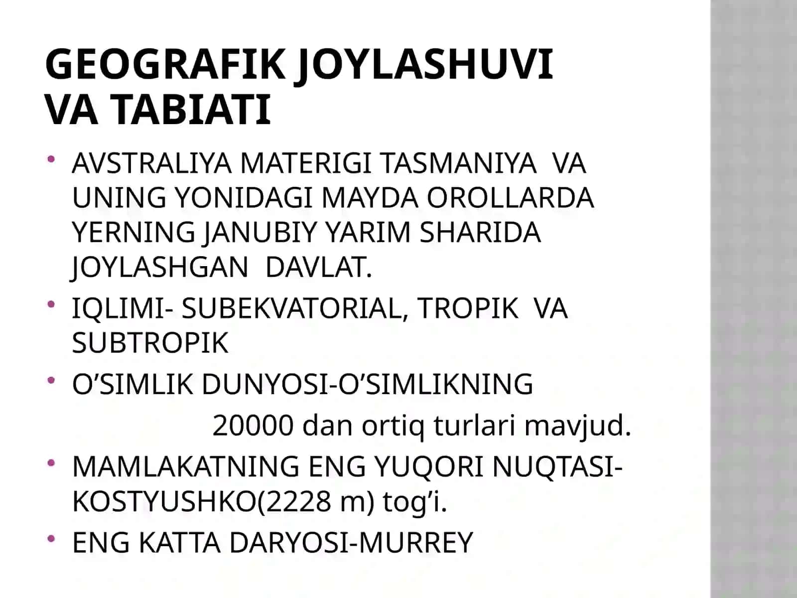 AVSTRALIYA GEOGRAFIK JOYLASHUVI VA TABIATI 4