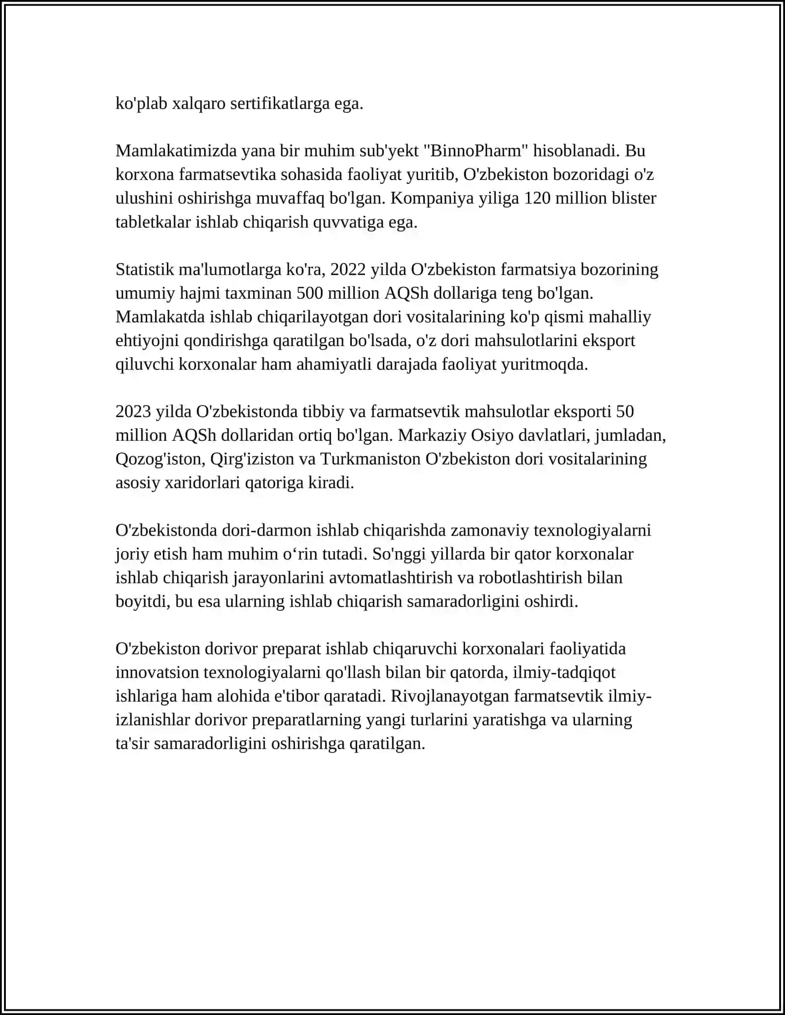 O'zbekistonda Farmasevtik Ishlab Chiqarish Korxonalar va Ularning Turlari 4