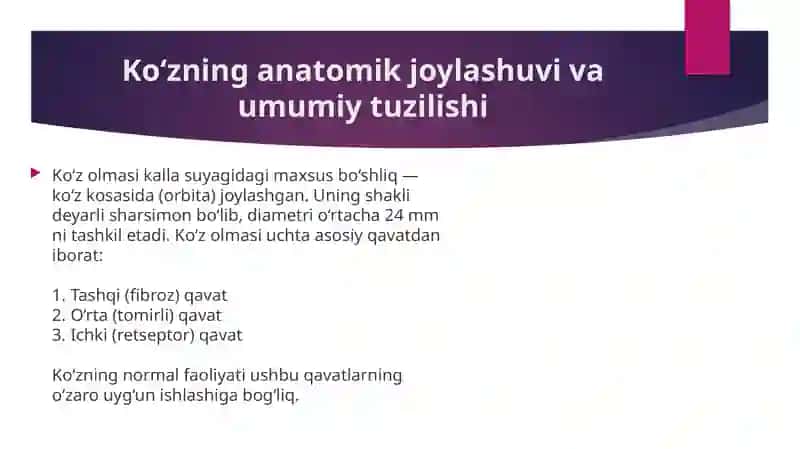 Ko'zning umumiy tuzilishi funksiyasi va patalogiyasi 4