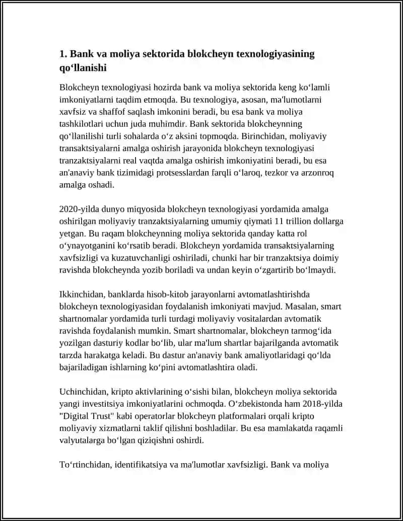 BLOKCHEYN, BUYUMLAR INTERNETI, SUN’IY INTELLEKT, KATTA MA’LUMOTLAR IQTISODIY TARMOQLARDA 4