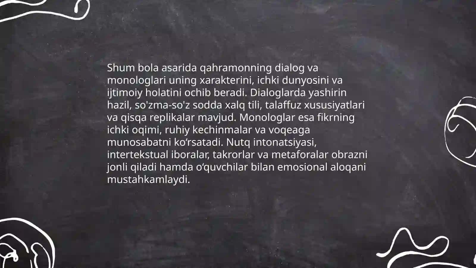 Shum bola "asarida qahramon nutqi ustida ishlash 4