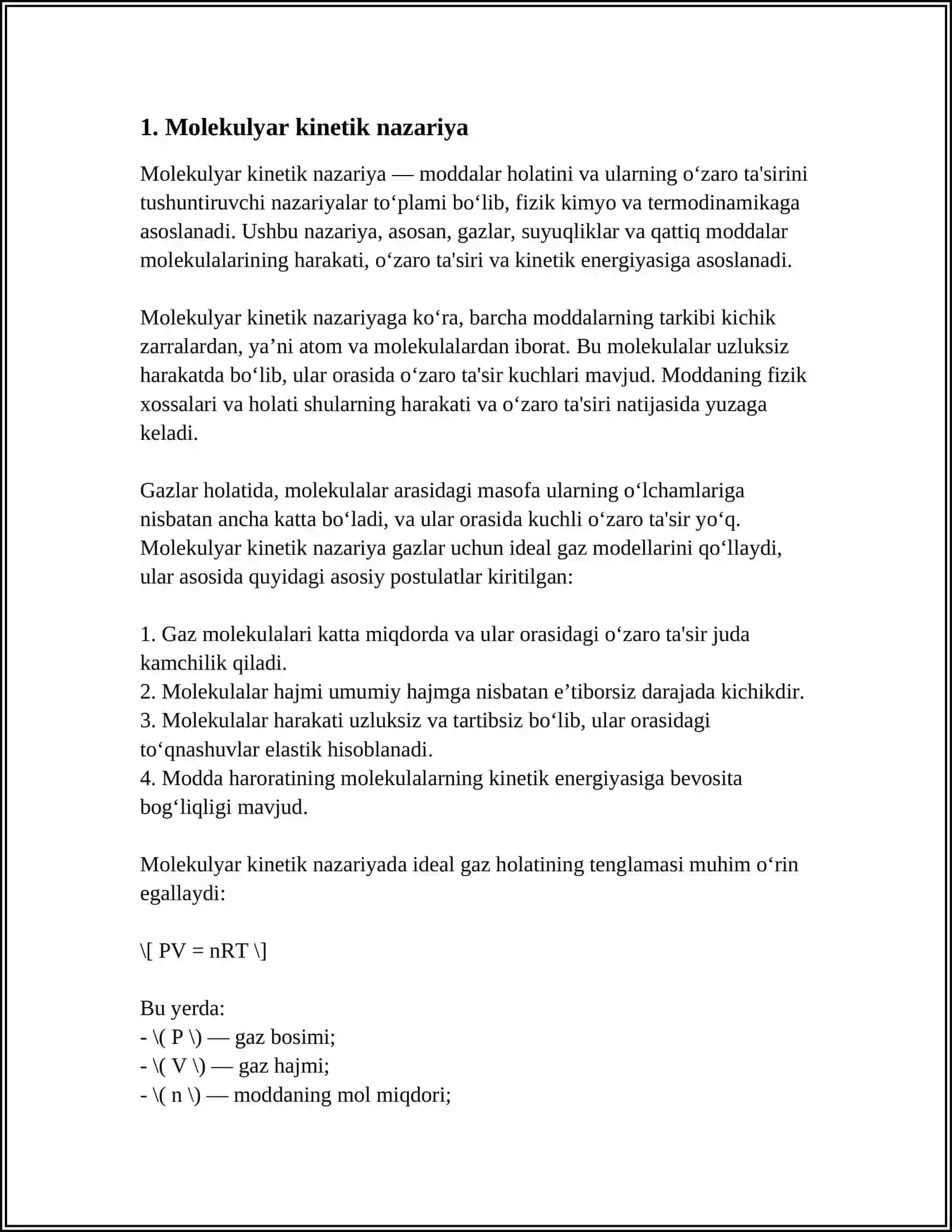 GAZ MOLEKULALARINING OʻRTACHA TOʻQNASHISHLAR SONI 4