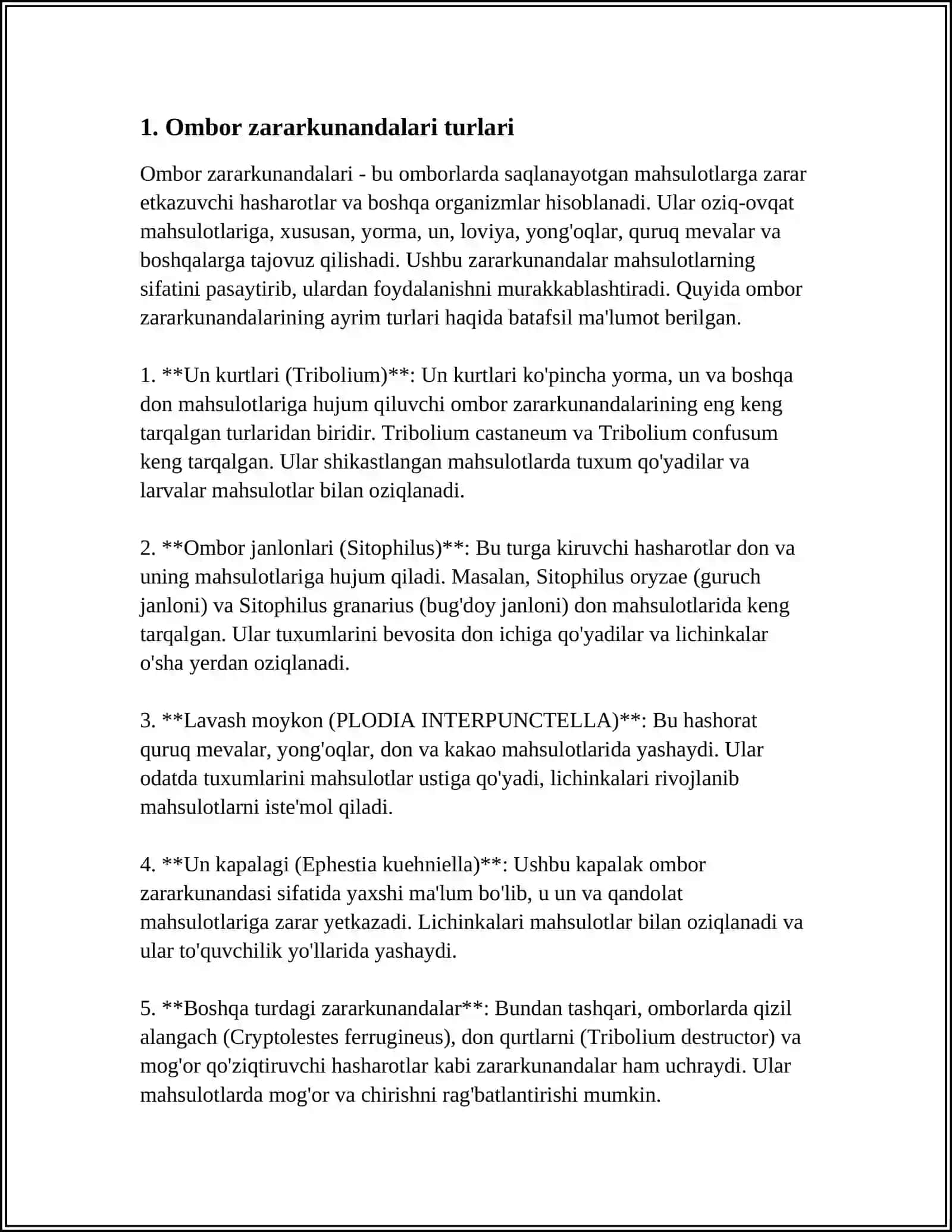 Ombor Zararkunandalari va Bularga Qarshi Kurash 4