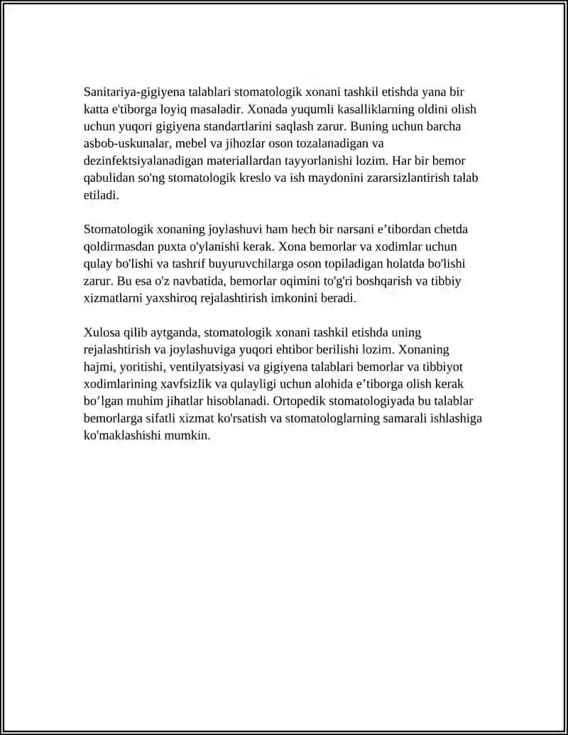 ORTOPEDIK STOMAROLOGIYADA STOMATOLOGIK XONANI TASHKIL ETISH 4