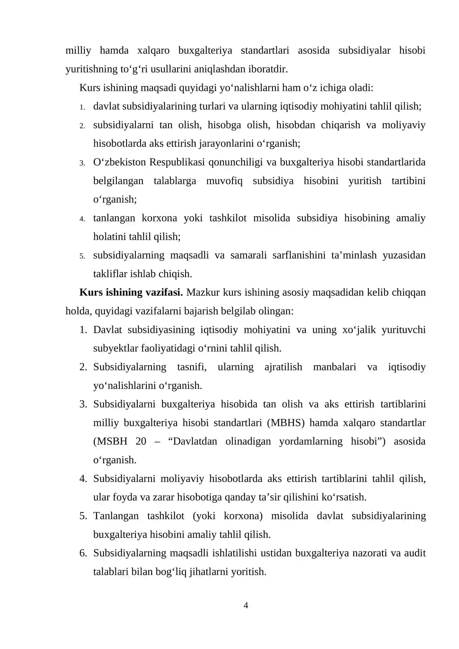 Davlat subsidiyalari hisobi kurs ishi 4