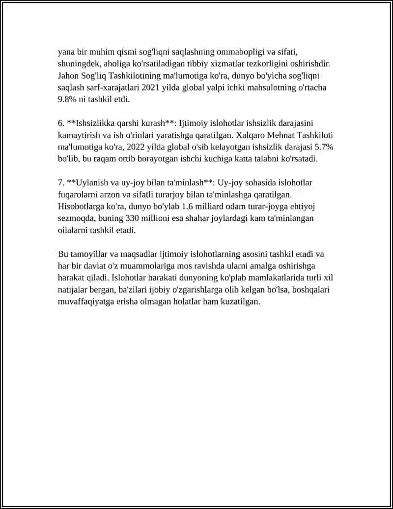 O‘ZBEKISTONDA IJTIMOIY SOHADA AMALGA OSHIRILAYOTGAN O‘ZGARISHLAR MAZMUN VA MOHIYATI 4