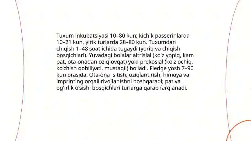Qushlarning individual rivojlanish xususiyatlari 4