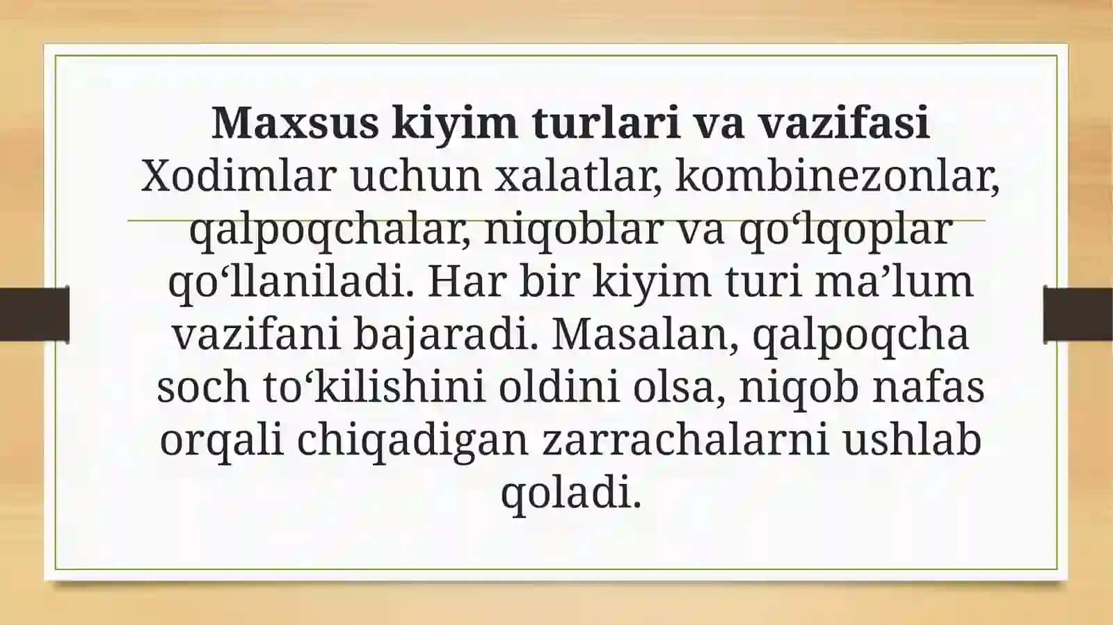 Personallar kiyadigan kiyimlarga ishlov berish usullari 4