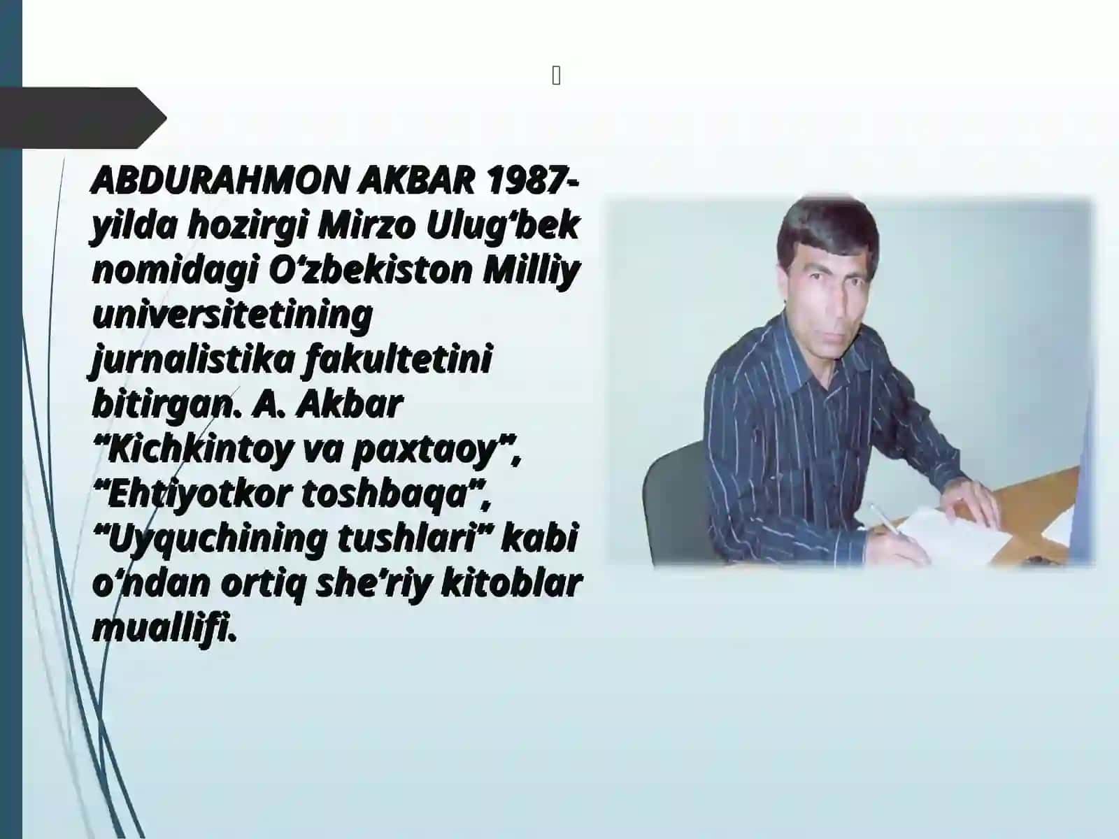 ABDURAHMON AKBAR HAYOT YO`LI 4