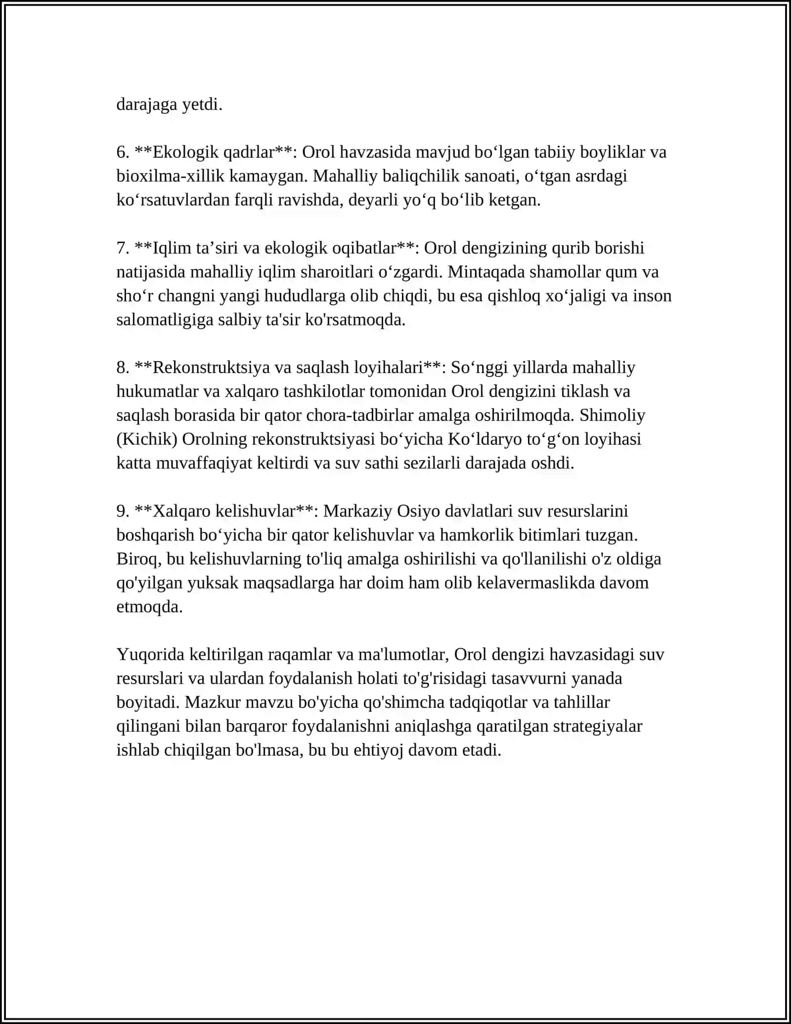 OROL DENGIZI HAVZASIDAGI SUV RESURUSLARIDAN FOYDALANISH 4