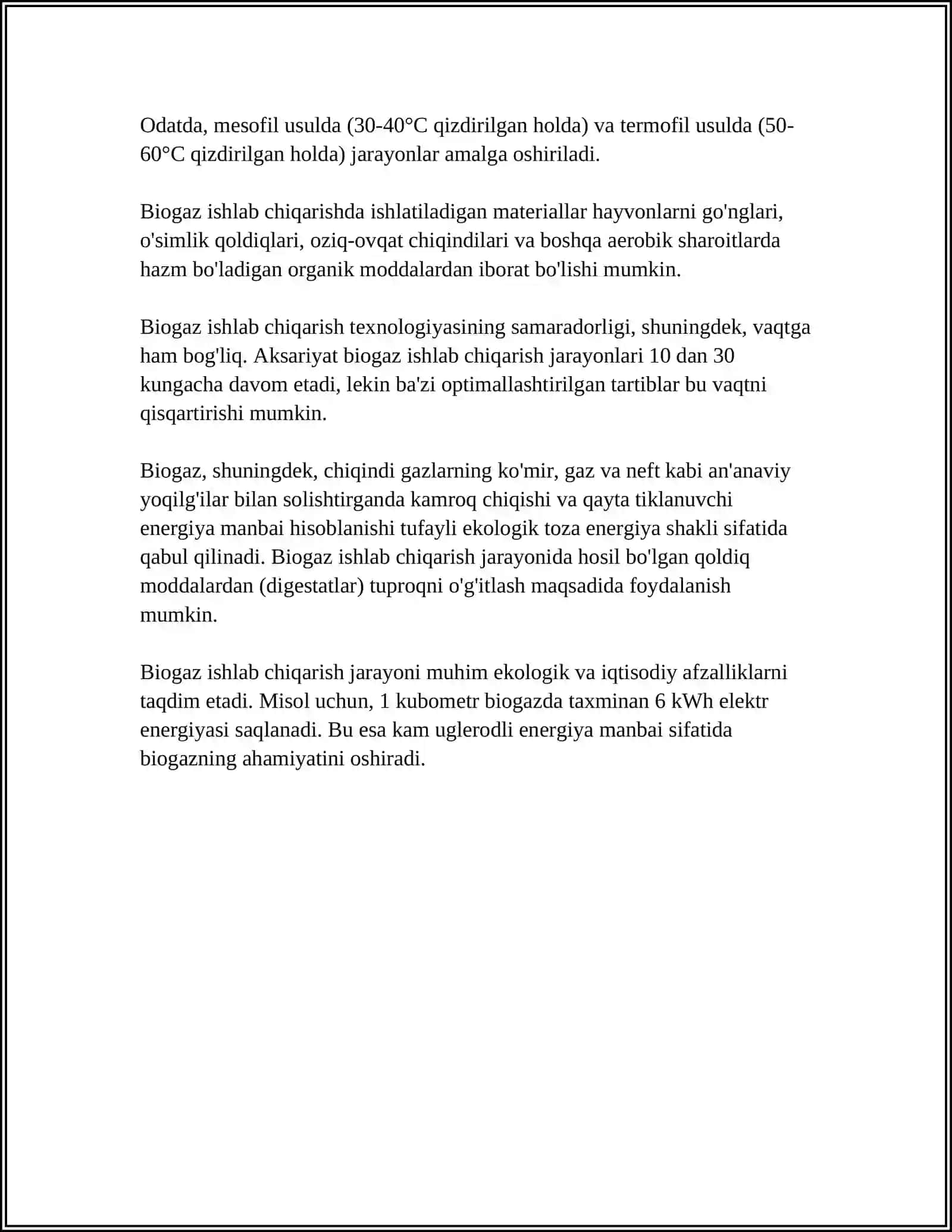 DARAXT PO'STLOGI VA O'SIMLIKLARDAN OLINADIGAN BIOGAZ 4