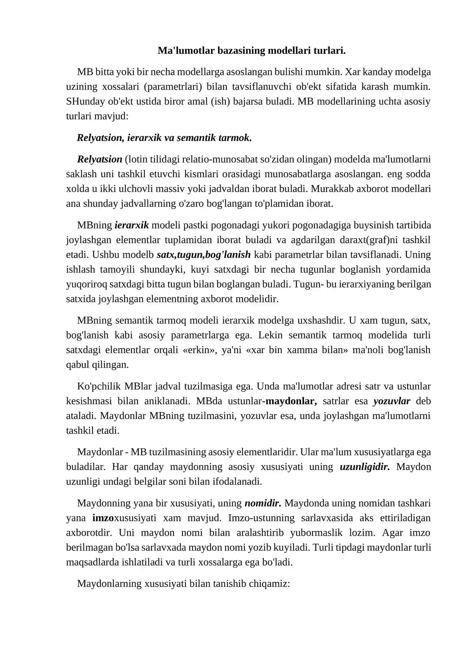 Tarmoqli ma’lumotlar modeli 4