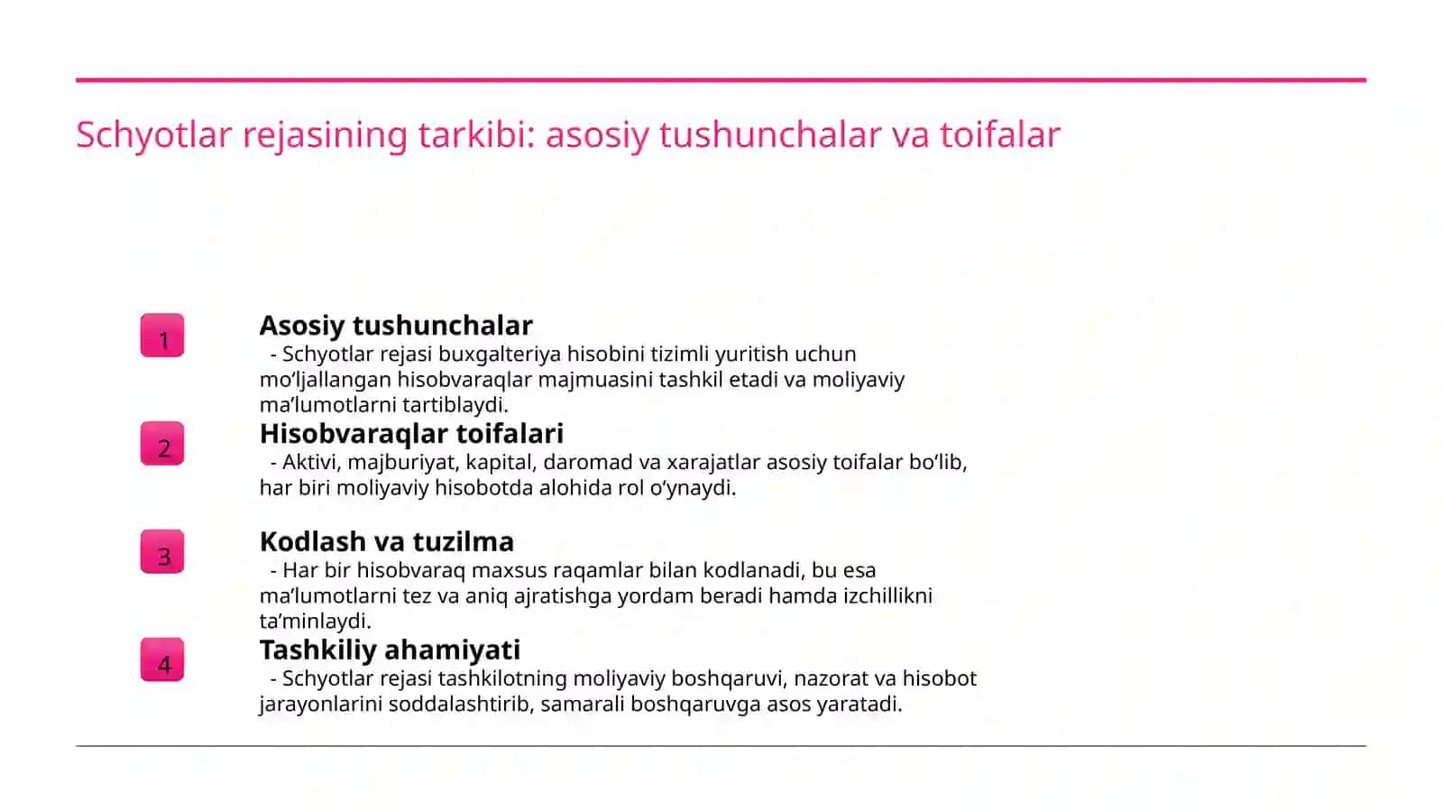 Buxgalteriya hisobining schyotlar rejasi 4