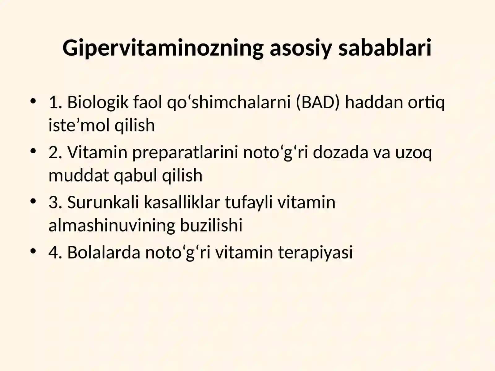 Gipervitaminoz holatlarida modda almashinuvini buzilishi 4