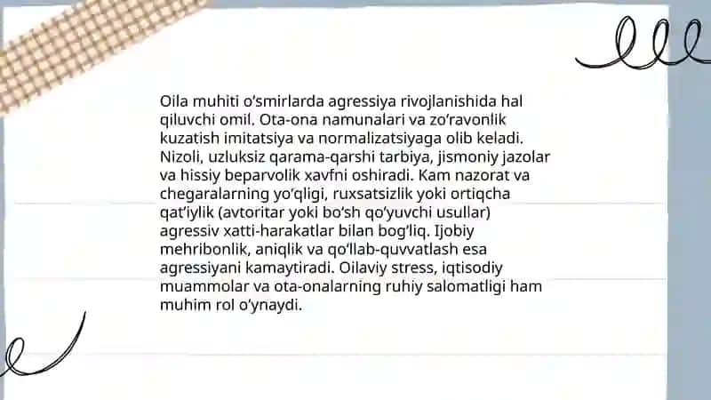 Oʻsmirlarda agressiv xulq namoyon boʻlishining ijtimoiy psixologik xususiyati 4