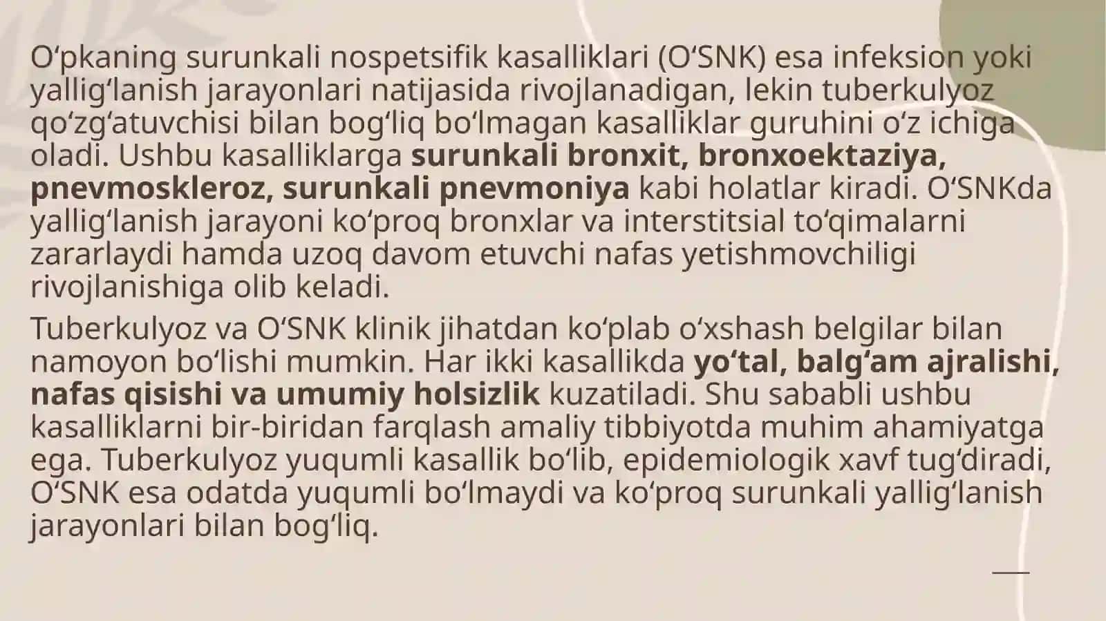 Tuberkulyozning turlishakllari vao‘pka surunkalinospetsifikkasalliklari 4