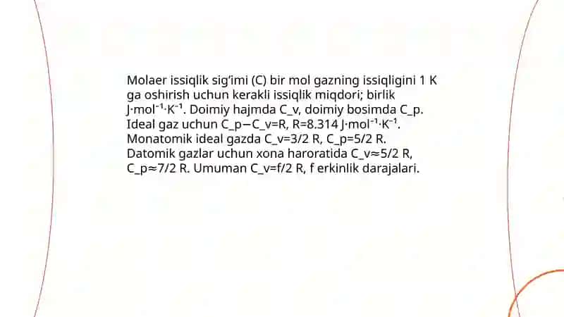 Gazlarning issiqlik sig’imi 4