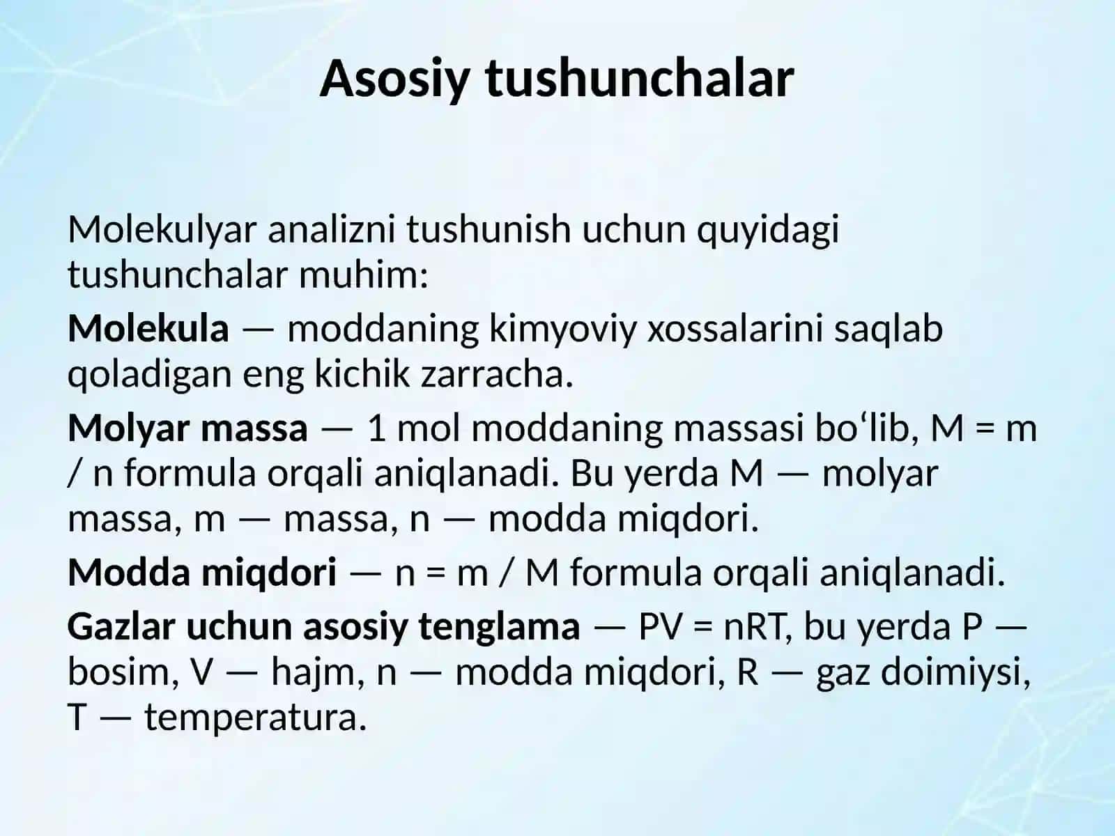 Molekulyar va spektral analiz qonunlarini oʻrganish 4