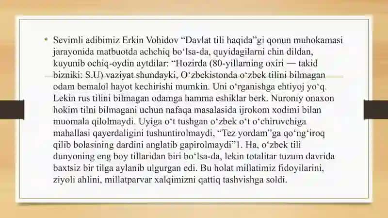 O’zbekiston respublikasining davlat tili to’g’risidagi qonuni va uning tarixiy ahamiyati 4