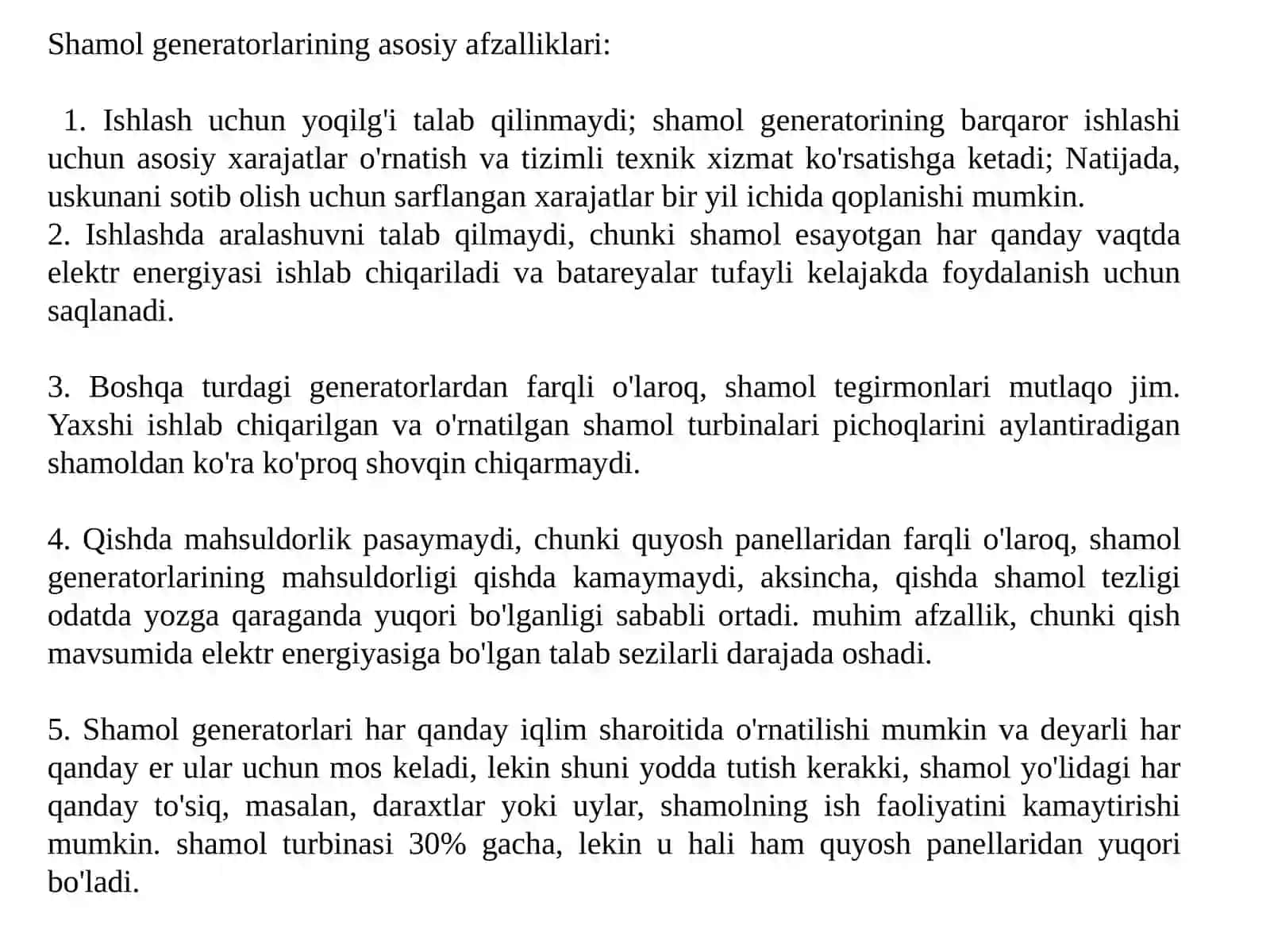 Shamol energetik qurilmalarining sinflanshi 4