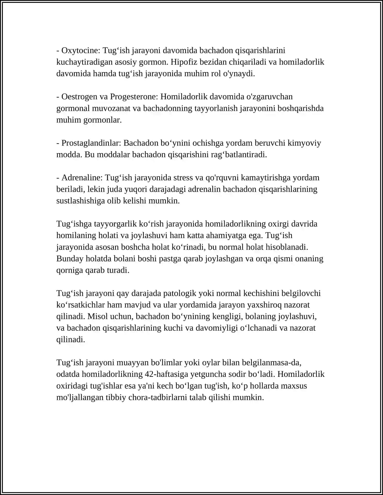 TUGʼISH VA TUGʼISHDAN KEYINGI DAVR FIZIOLOGIYASI ELEMENTLARI 4