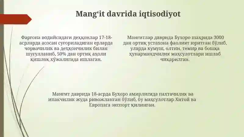 Mangʻitlar davrida ijtimoiy iqtisodiy hayot 4