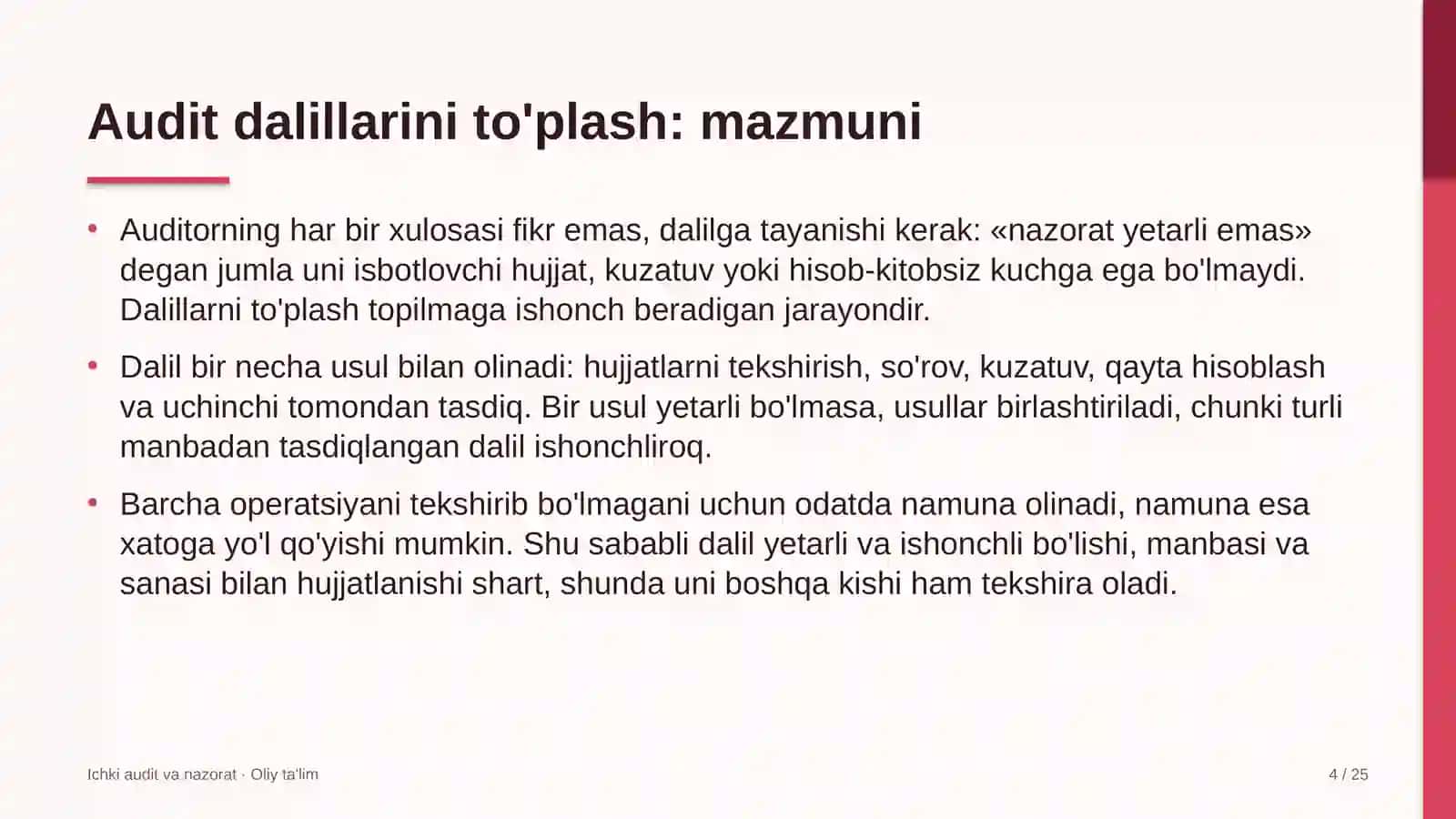 sholichilikda audit dalillarini to'plash 2935 4