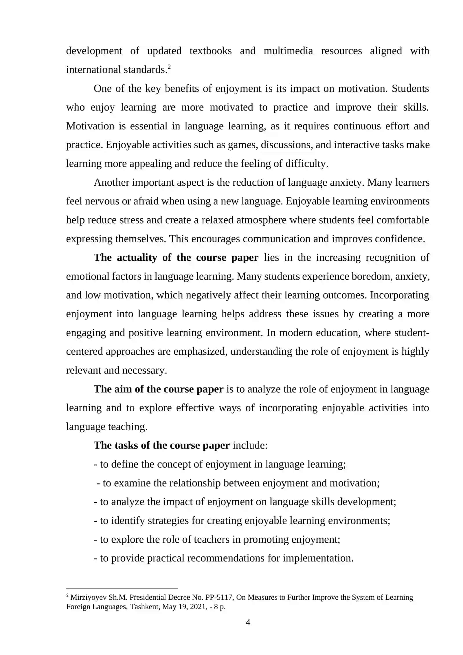 Course Paper on "The Role of Enjoyment in Language Learning" 4