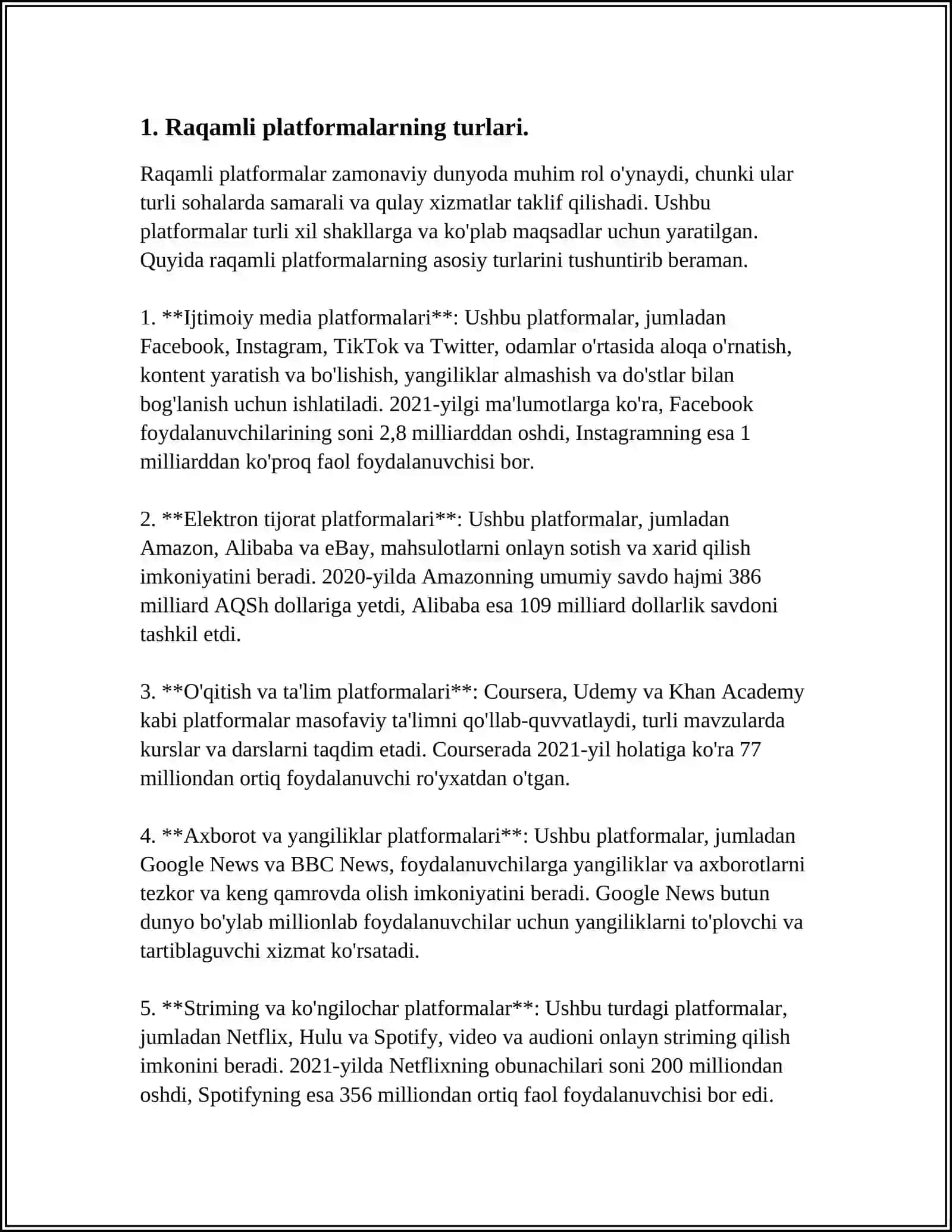 DUNYODA RAQAMLI PLATFORMALARNING RIVOJLANISH TENDENTSIYALARI VA TURLARI 4