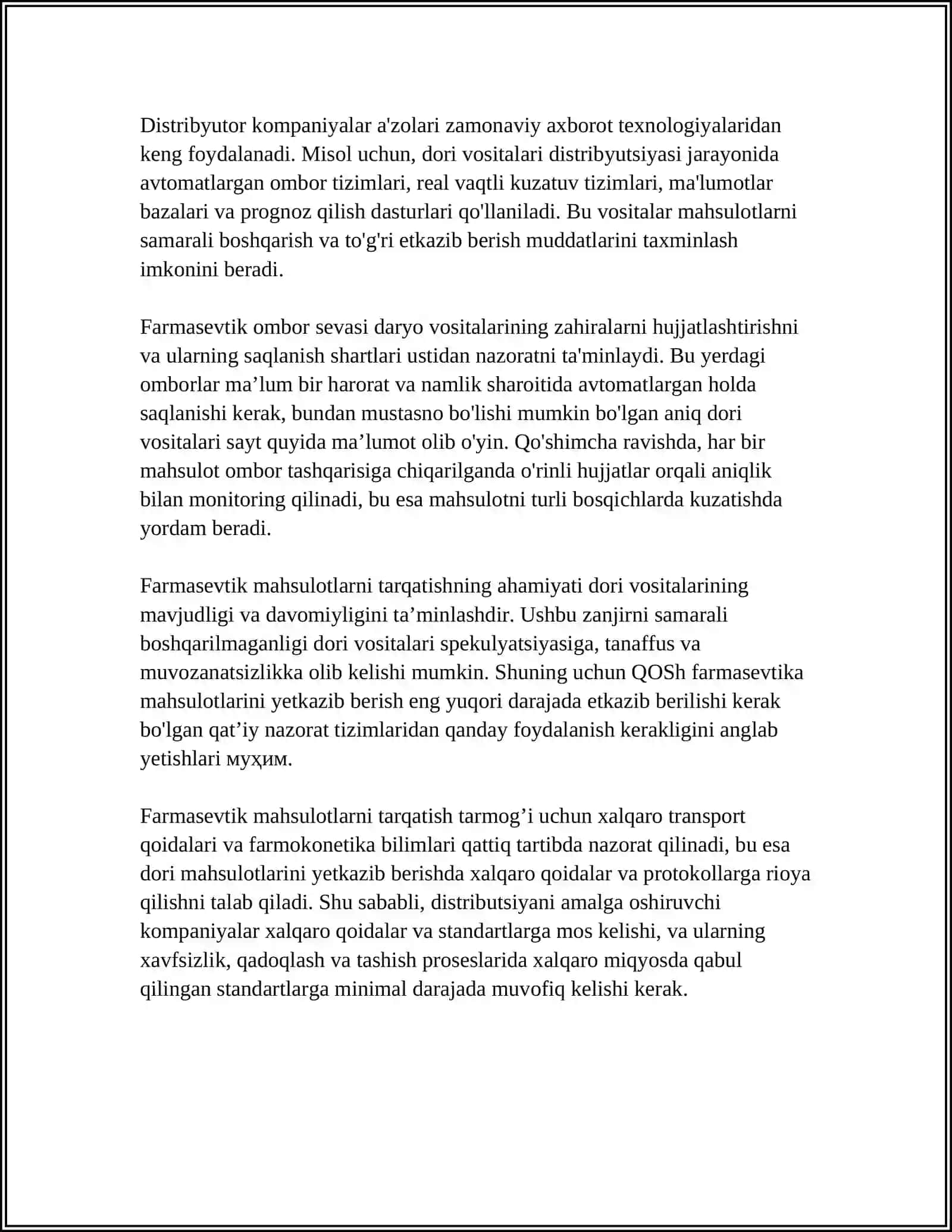 DISTRIBYUTORLIK FAOLIYATI. FARMASEVTIK OMBOR 4