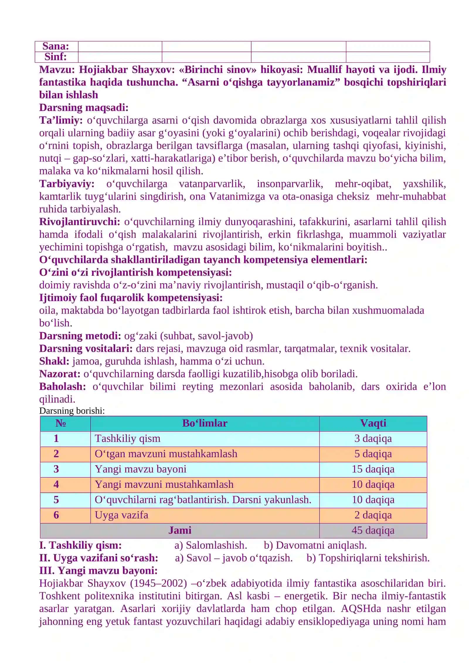 Adabiyot fanidan III chorak DARS ISHLANMALARI 4