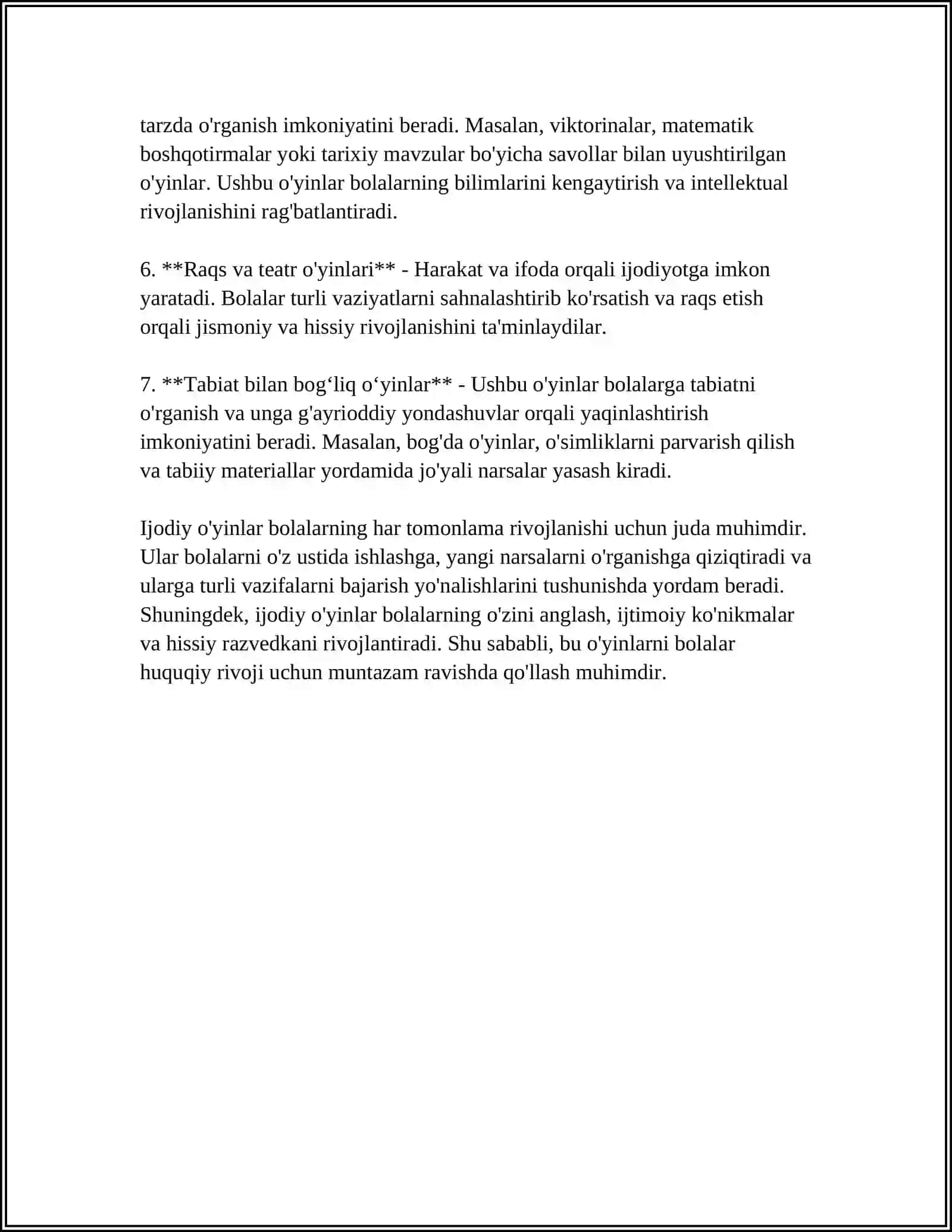 IJODIY O'YIN TURLARI,DIDAKTIK OʻYINLAR 4