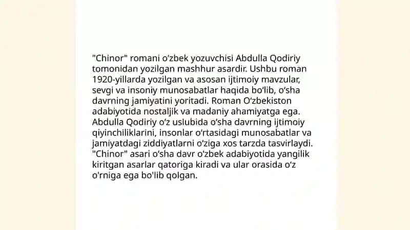 Asqad Muxtorning Chinor romani haqida 4