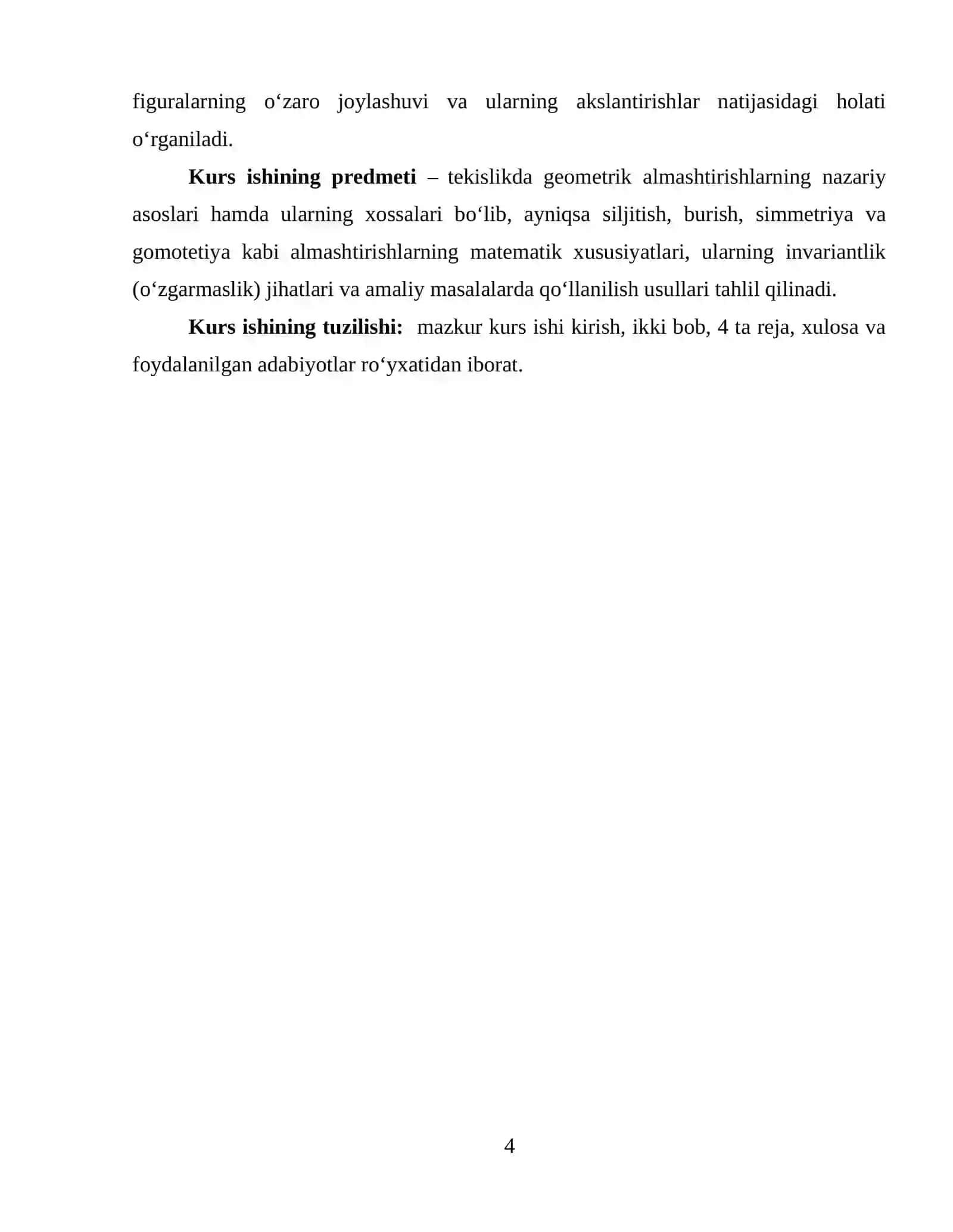 Tekislikda geometrik almashtirishlar va ularning qo‘llanilishi(KURS ISHI) 4