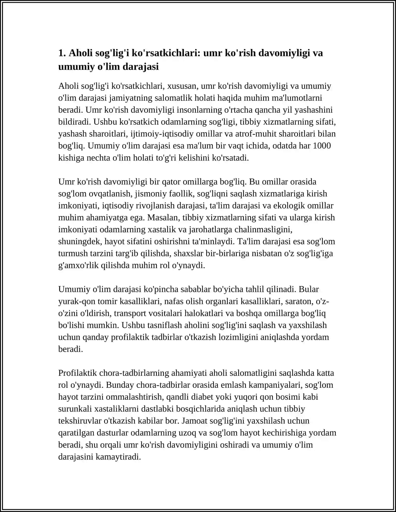 AHOLI SOG'LIG'INI KO'RSATKICHLARI VA MUHIM IJTIMOIY TIBBIY MUAMMOLAR. PROFILAKTIK CHORA-TADBIRLARNING AHAMIYATI 4