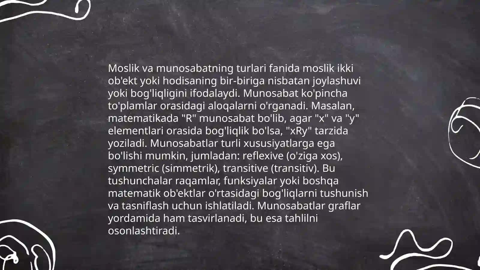 Moslik va munosabatga oid misollar 4