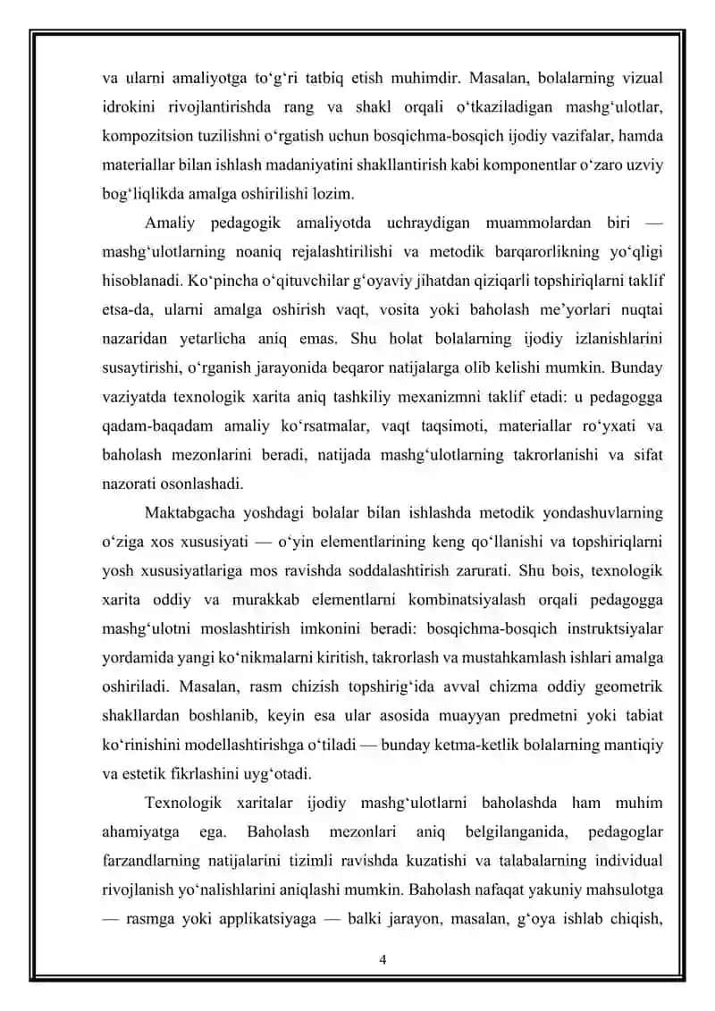 Tasviriy faoliyat mashg'ulotlarining texnologik xaritasi 4