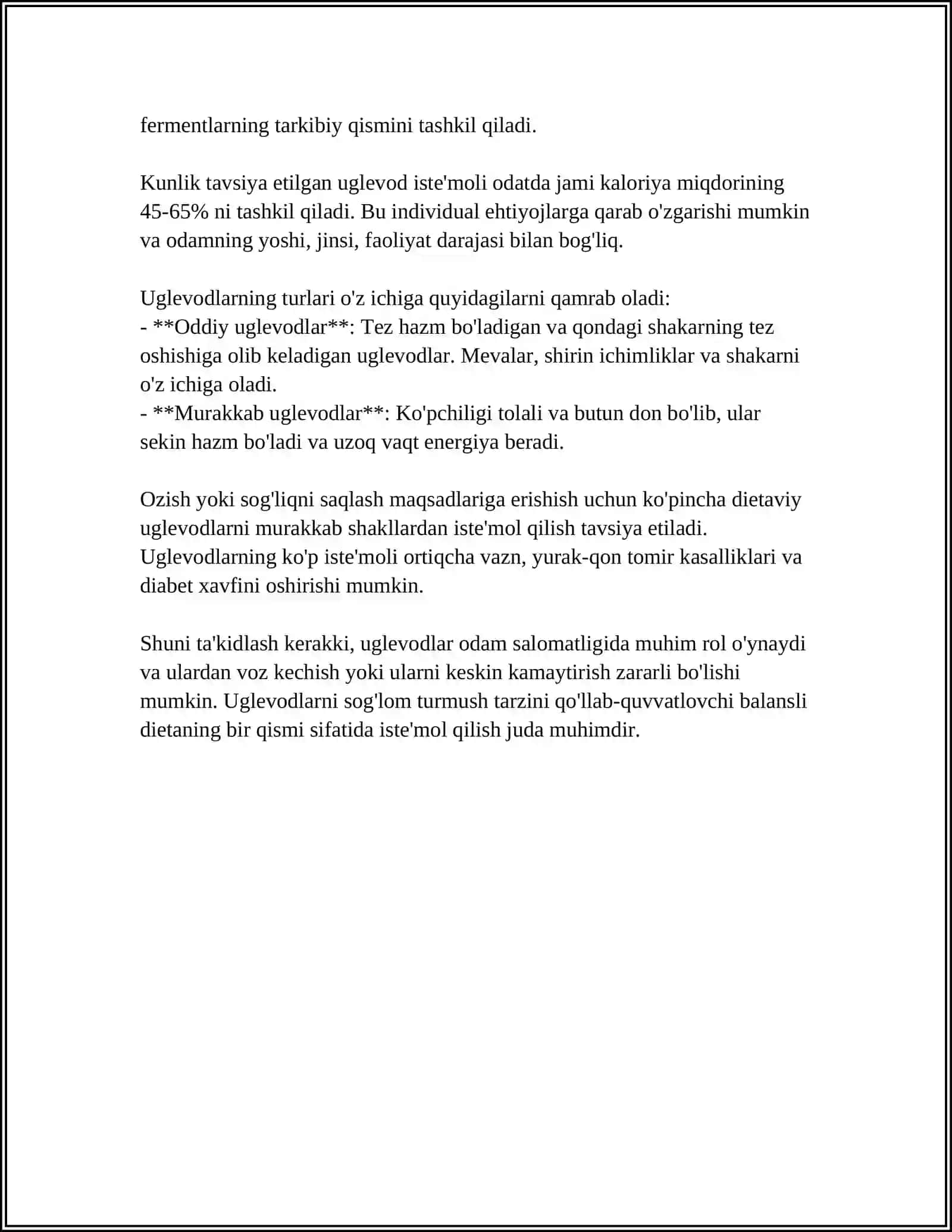 MUSTAQIL ISH Mavzu: UGLEVODLAR 4