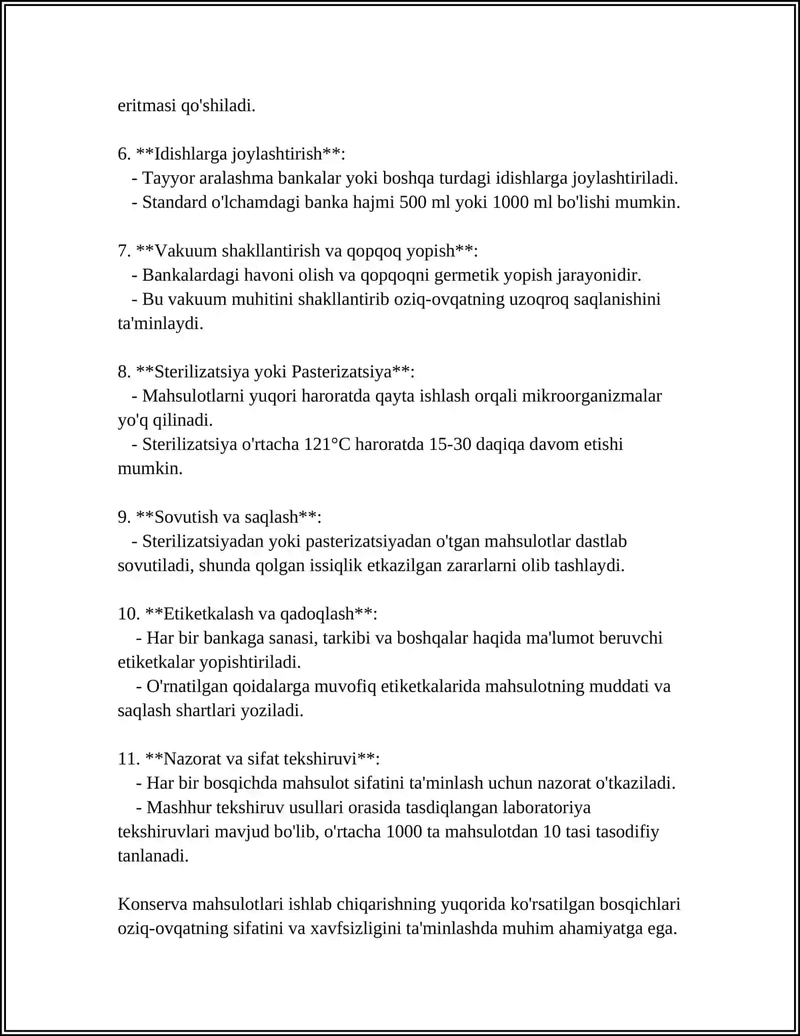 KONSERVA MAHSULOTLARI ISHLAB CHIQARISH TEXNOLOGIYALARI 4