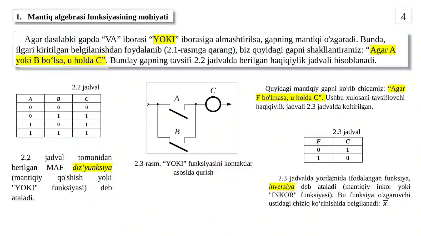 Mantiq algebrasi funksiyalari 4