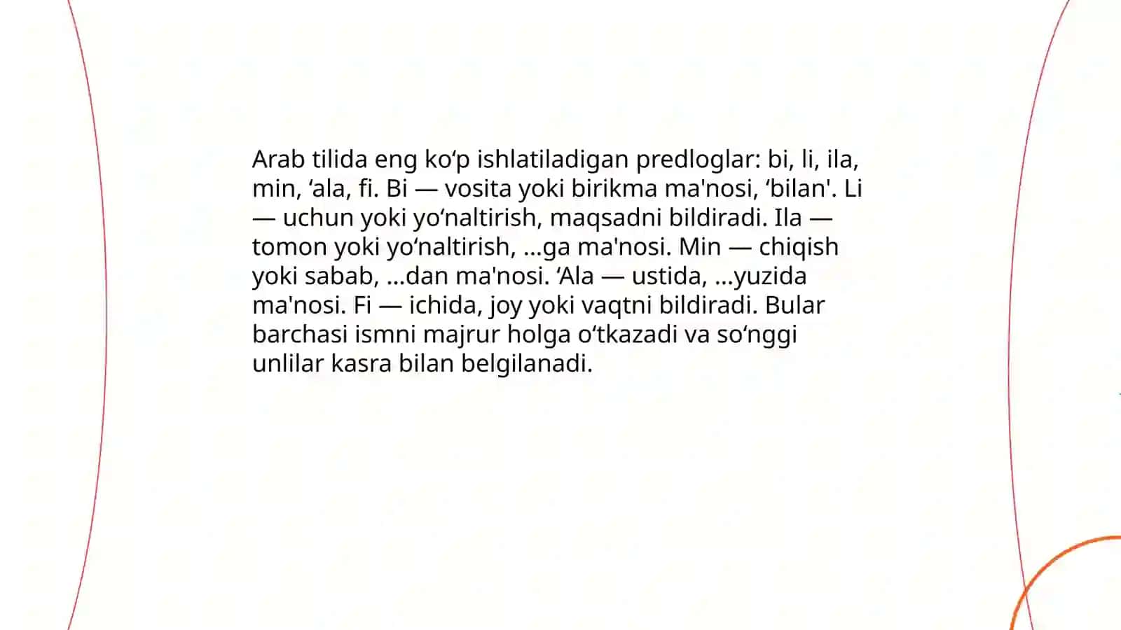 Arab tilida predloglar va ko’makchilar 4